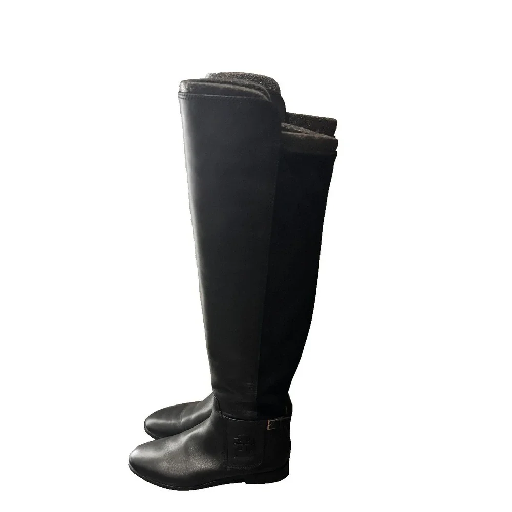Tory Burch Wyatt Boots black 9.5 M Leather Over The Knee New without Box